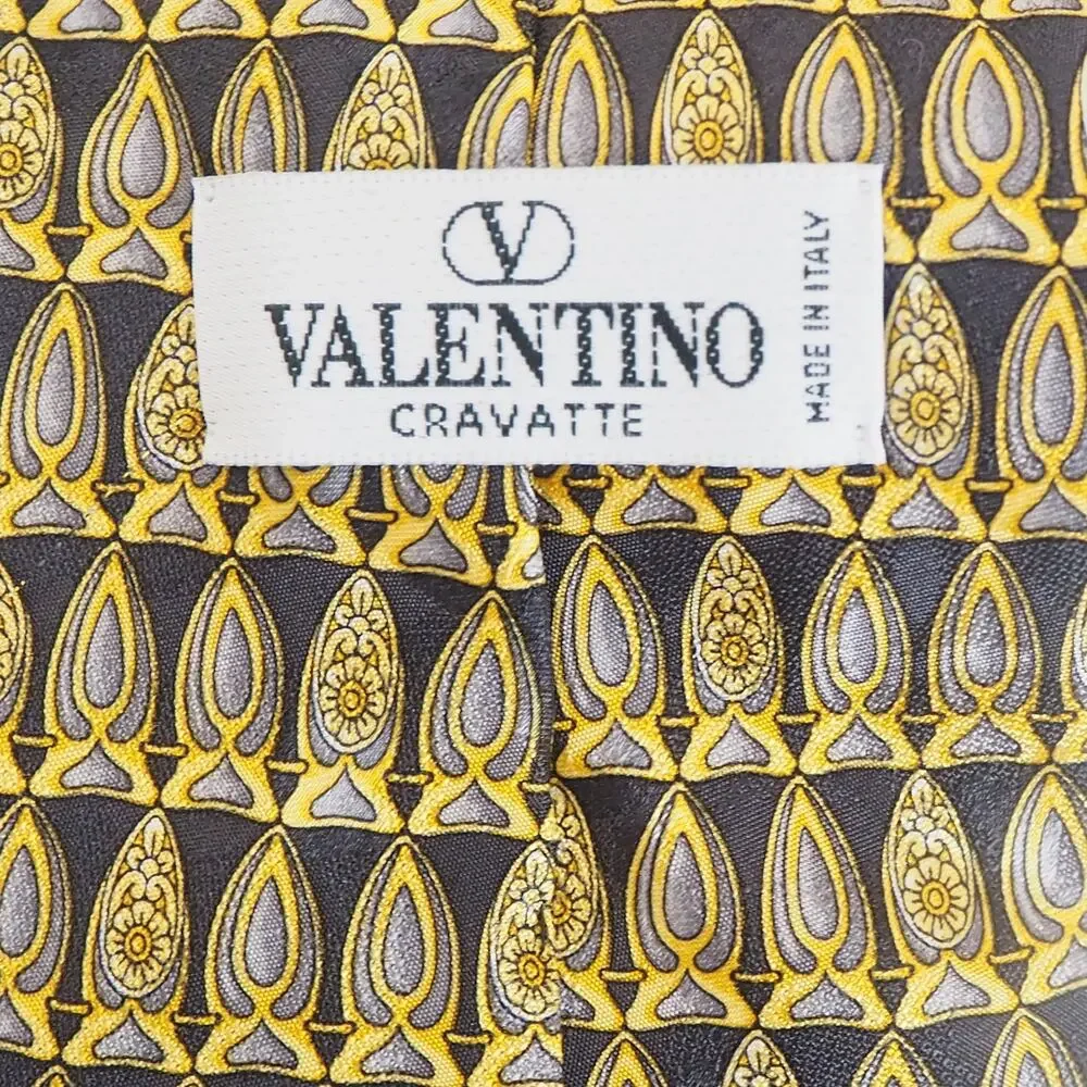Valentino‎ Cravatte Necktie 100% Silk Gold Tie Handmade in Italy